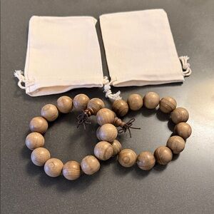 New Two Wooden Bead Bracelets with Pouches